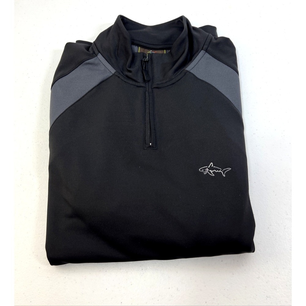 Greg Norman Mens Shark 1/4 Zip Black & Gray Golf Athletic Pullover Size Large